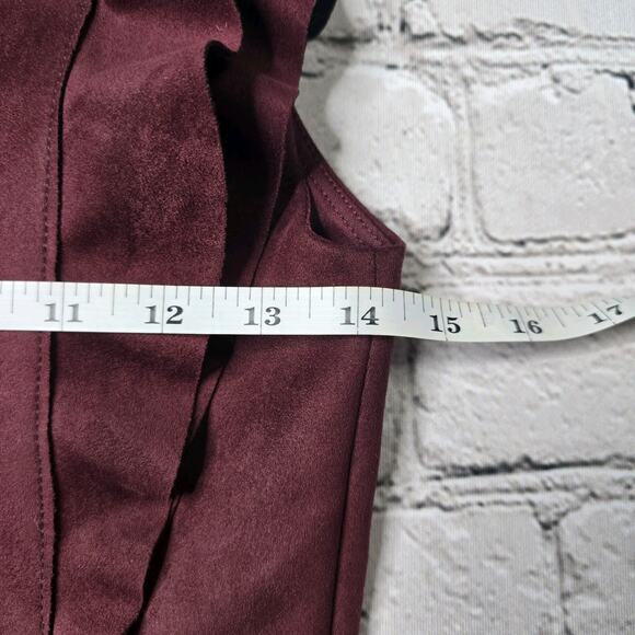 Bailey 44 Glade Skiing Faux Suede Plum Burgundy Sheath Ruffle Dress New Size Sm - Picture 10 of 14